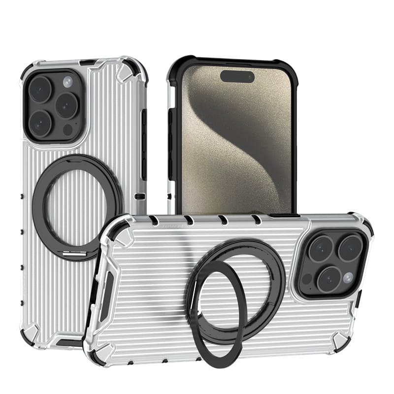 360° Rotating Magnetic Stand Case with Grooved Stripes for iPhone 16