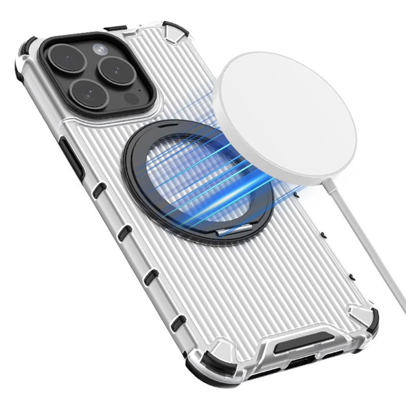 360° Rotating Magnetic Stand Case with Grooved Stripes for iPhone 16