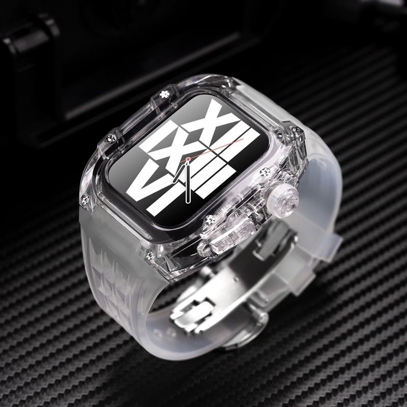 44/45mm Transparent Viton Conversion Case with Butterfly Buckle for Apple Watch