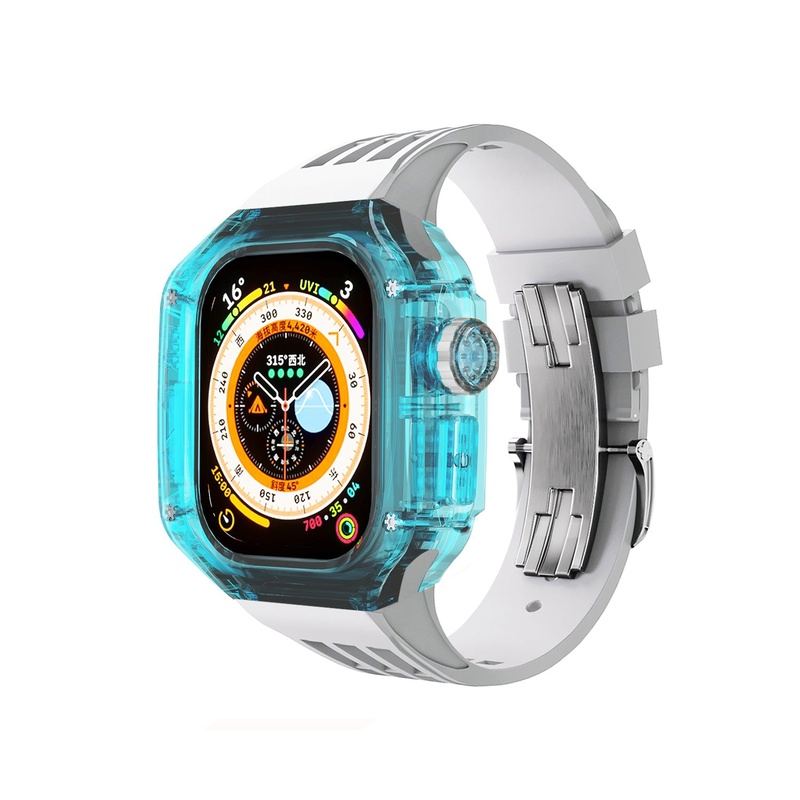 49mm Fluororubber Strap Transparent Protective Case For Apple Watch