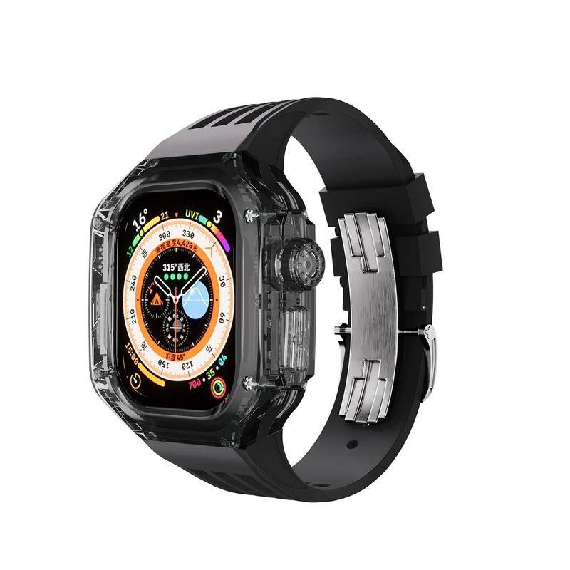 49mm Fluororubber Strap Transparent Protective Case For Apple Watch