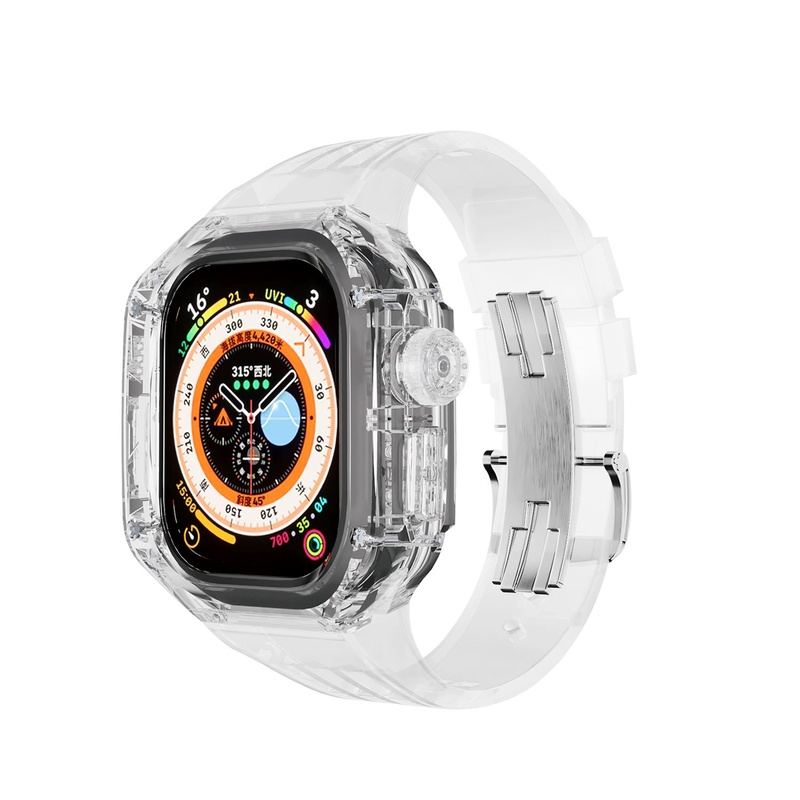 49mm Fluororubber Strap Transparent Protective Case For Apple Watch