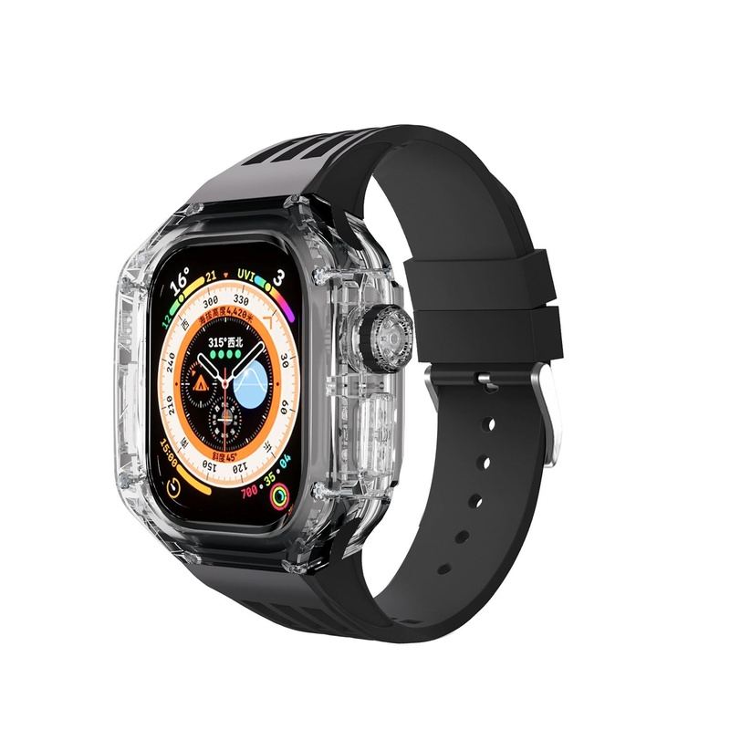 49mm Fluororubber Strap Transparent Protective Case For Apple Watch