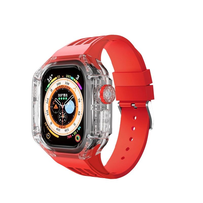 49mm Fluororubber Strap Transparent Protective Case For Apple Watch