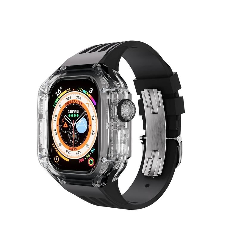 49mm Fluororubber Strap Transparent Protective Case For Apple Watch