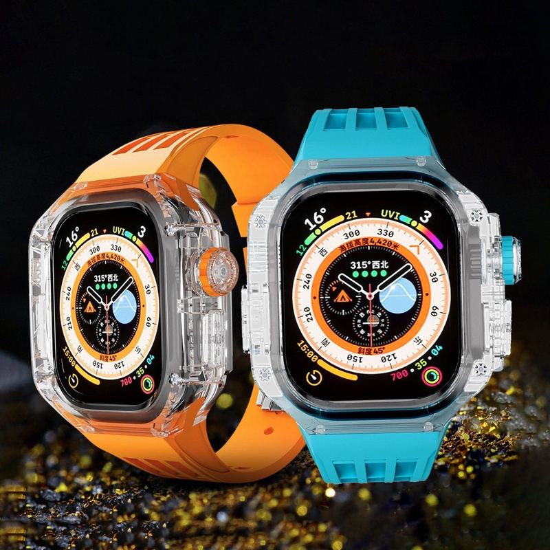 49mm Fluororubber Strap Transparent Protective Case For Apple Watch