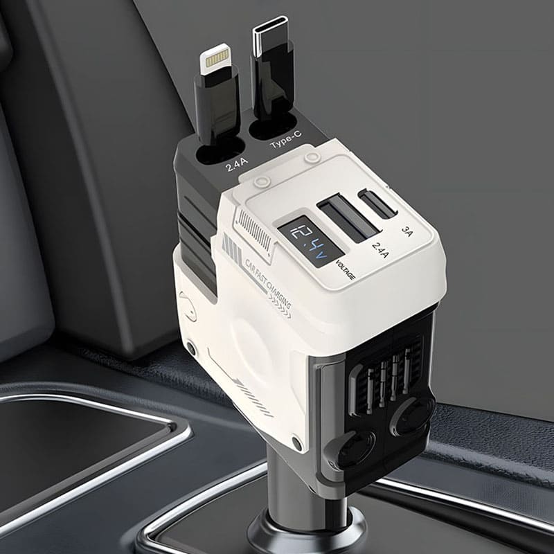 All-in-One Car Charger with Retractable Cable