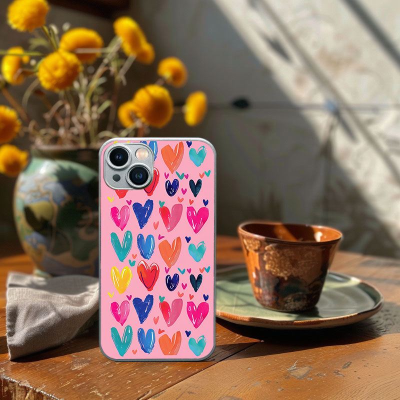 "ColorfulHeartSplash" Special Designed Glass Material iPhone Case