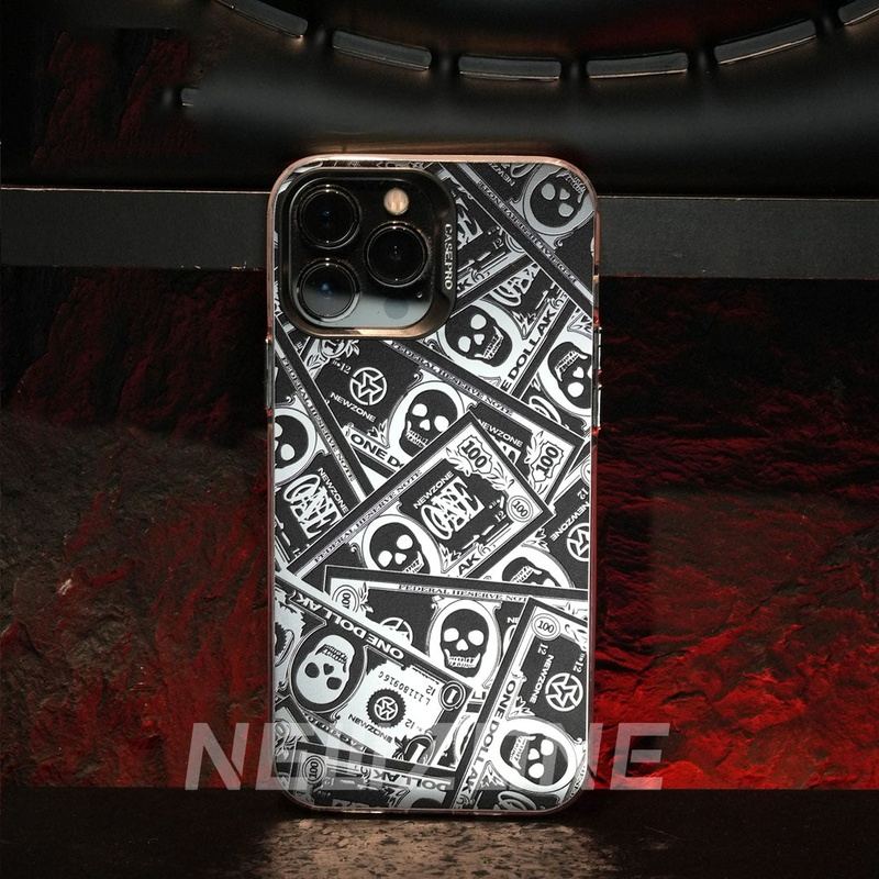 Embossed Series-Skull Banknote Silver Hot Stamping Full Cover Shockproof iPhone Case