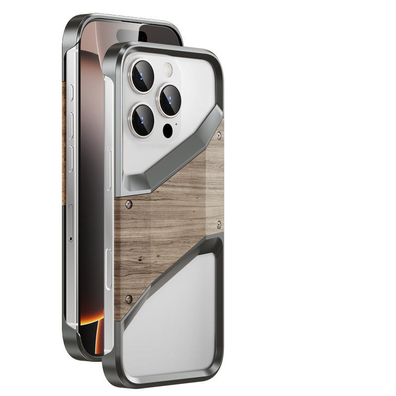 Frameless Hollow Solid Wood Aluminum Alloy Metal Phone Case for iPhone