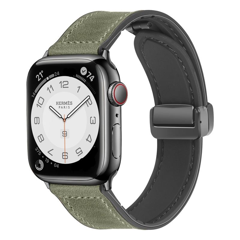 Magnetic Crazy Horse Leather Strap for Apple Watch Folding Buckle