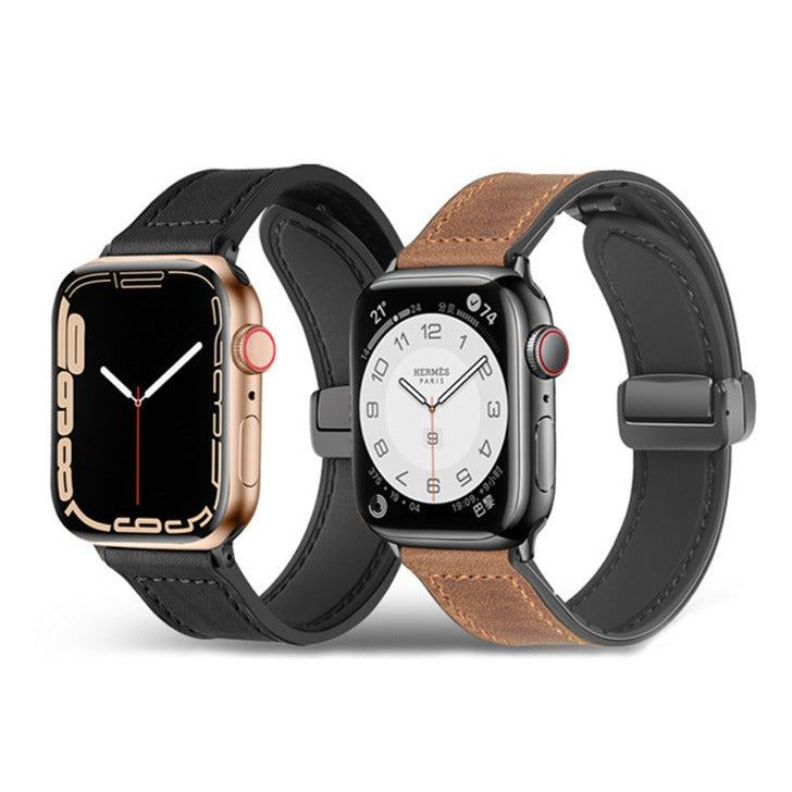 Magnetic Crazy Horse Leather Strap for Apple Watch Folding Buckle