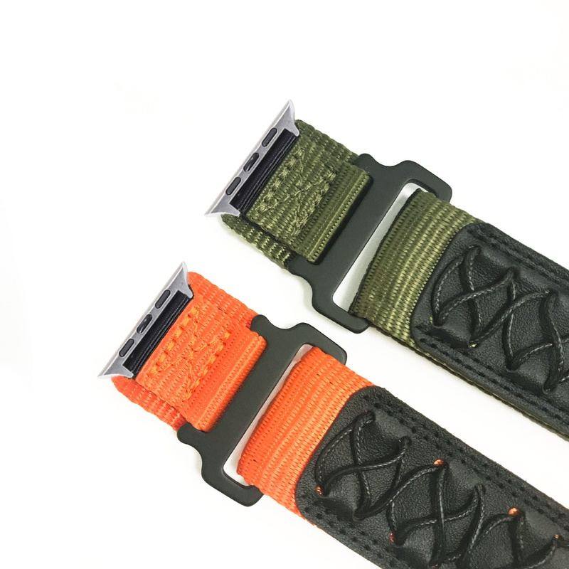 "Outdoor Watch Band" Leather Nylon Strap for Apple Watch