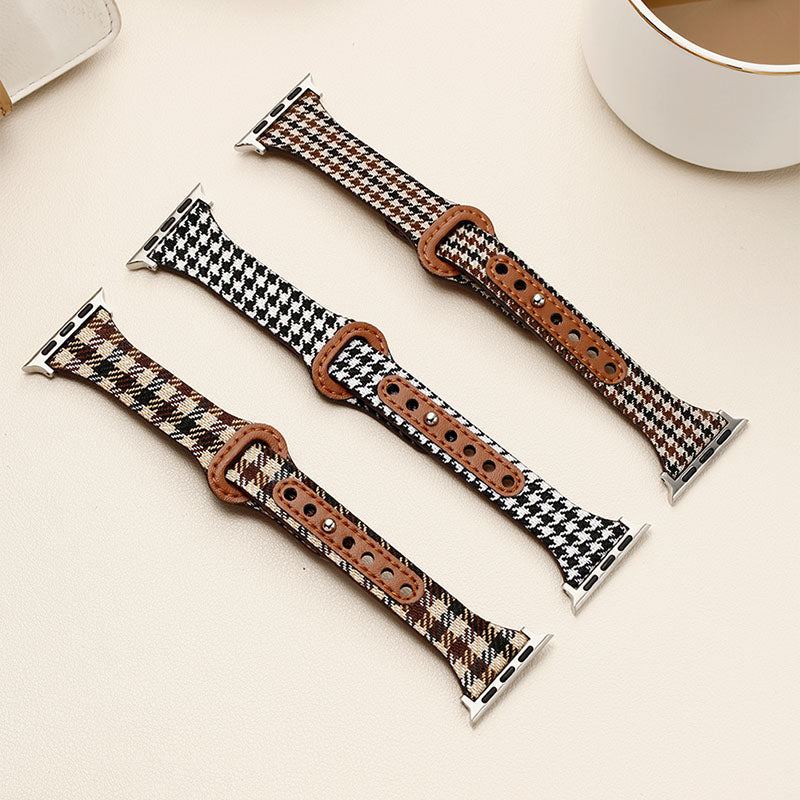 "Retro Plaid" Thin Nylon Band With Stud Buckle For Apple Watch