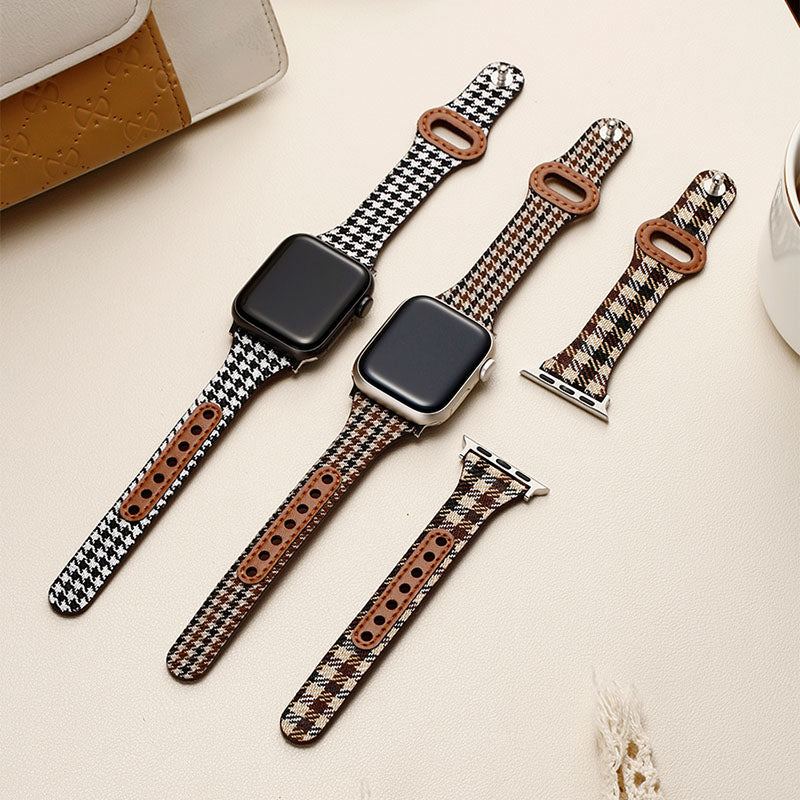 "Retro Plaid" Thin Nylon Band With Stud Buckle For Apple Watch