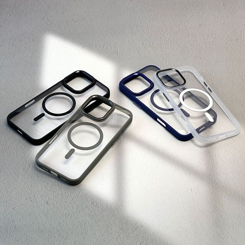 Shockproof Transparent Magnetic Case with Metal Lens Ring for iPhone 16