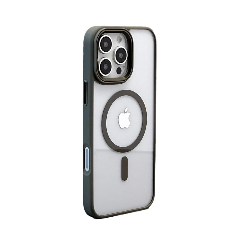 Shockproof Transparent Magnetic Case with Metal Lens Ring for iPhone 16