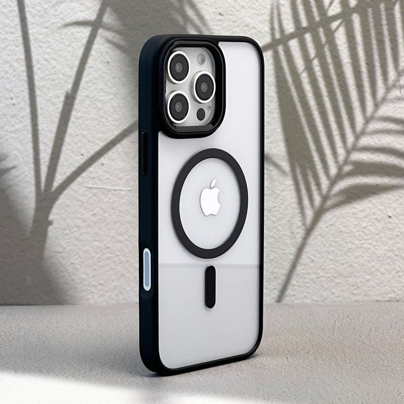 Shockproof Transparent Magnetic Case with Metal Lens Ring for iPhone 16