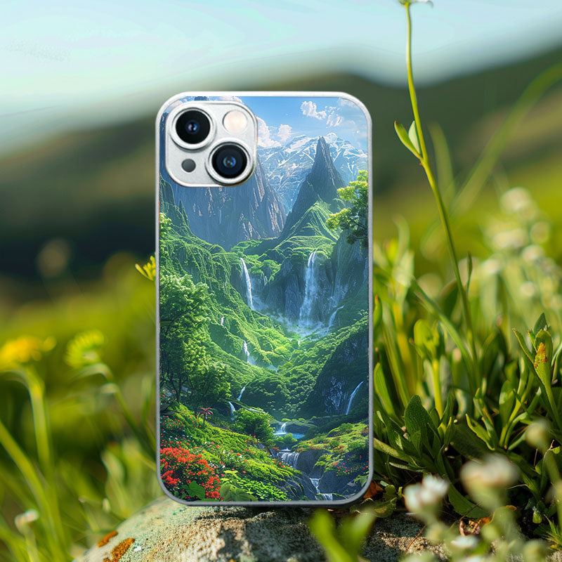 "SunnyPeakCascade" Special Designed Glass Material iPhone Case