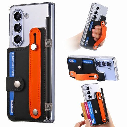 Transparent Card Insertion Phone Case Comes With Hand Grip & Pen Slot For Samsung