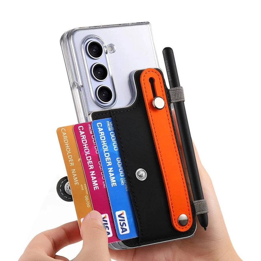 Transparent Card Insertion Phone Case Comes With Hand Grip & Pen Slot For Samsung