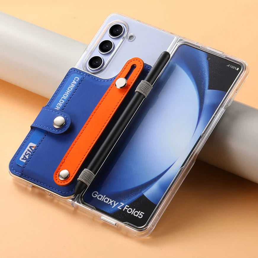 Transparent Card Insertion Phone Case Comes With Hand Grip & Pen Slot For Samsung