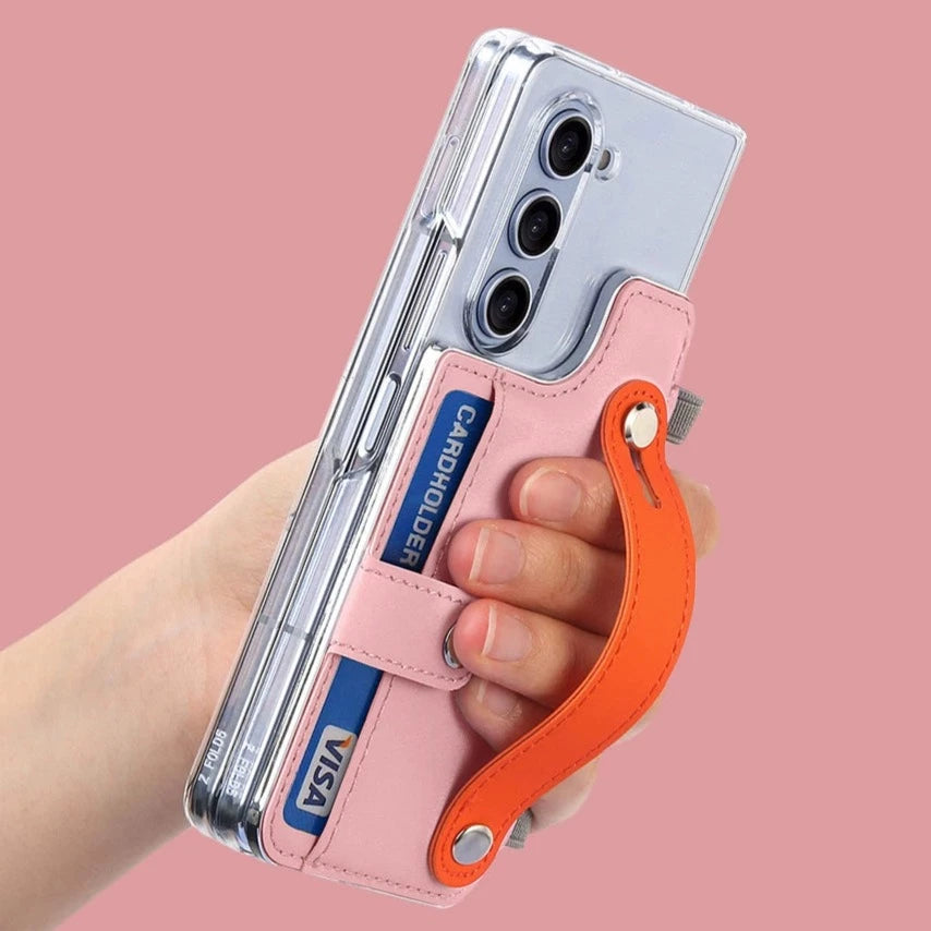 Transparent Card Insertion Phone Case Comes With Hand Grip & Pen Slot For Samsung