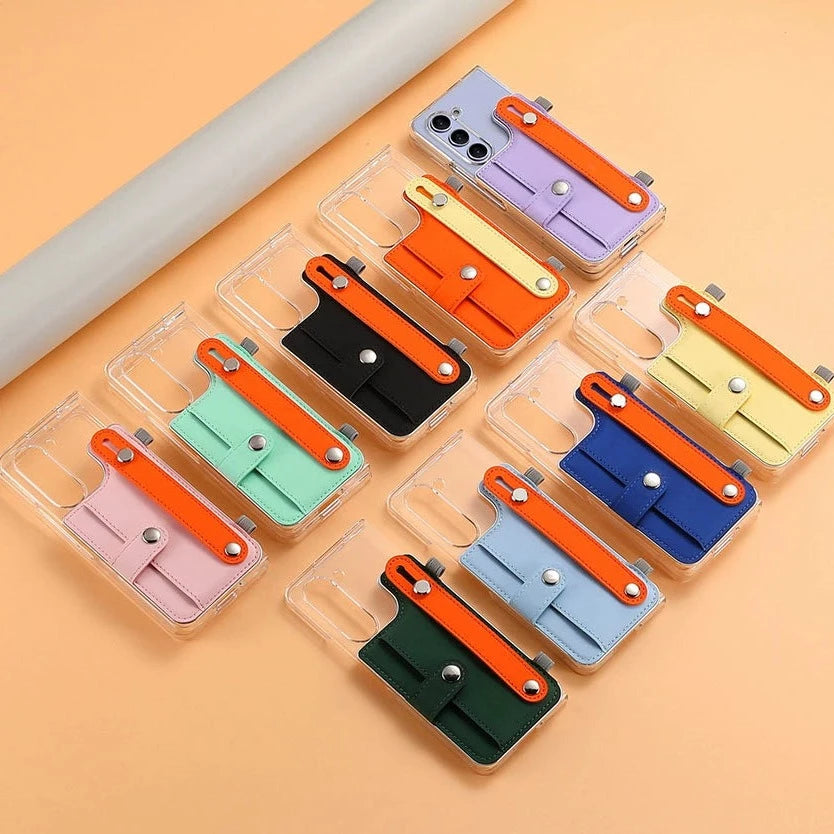 Transparent Card Insertion Phone Case Comes With Hand Grip & Pen Slot For Samsung